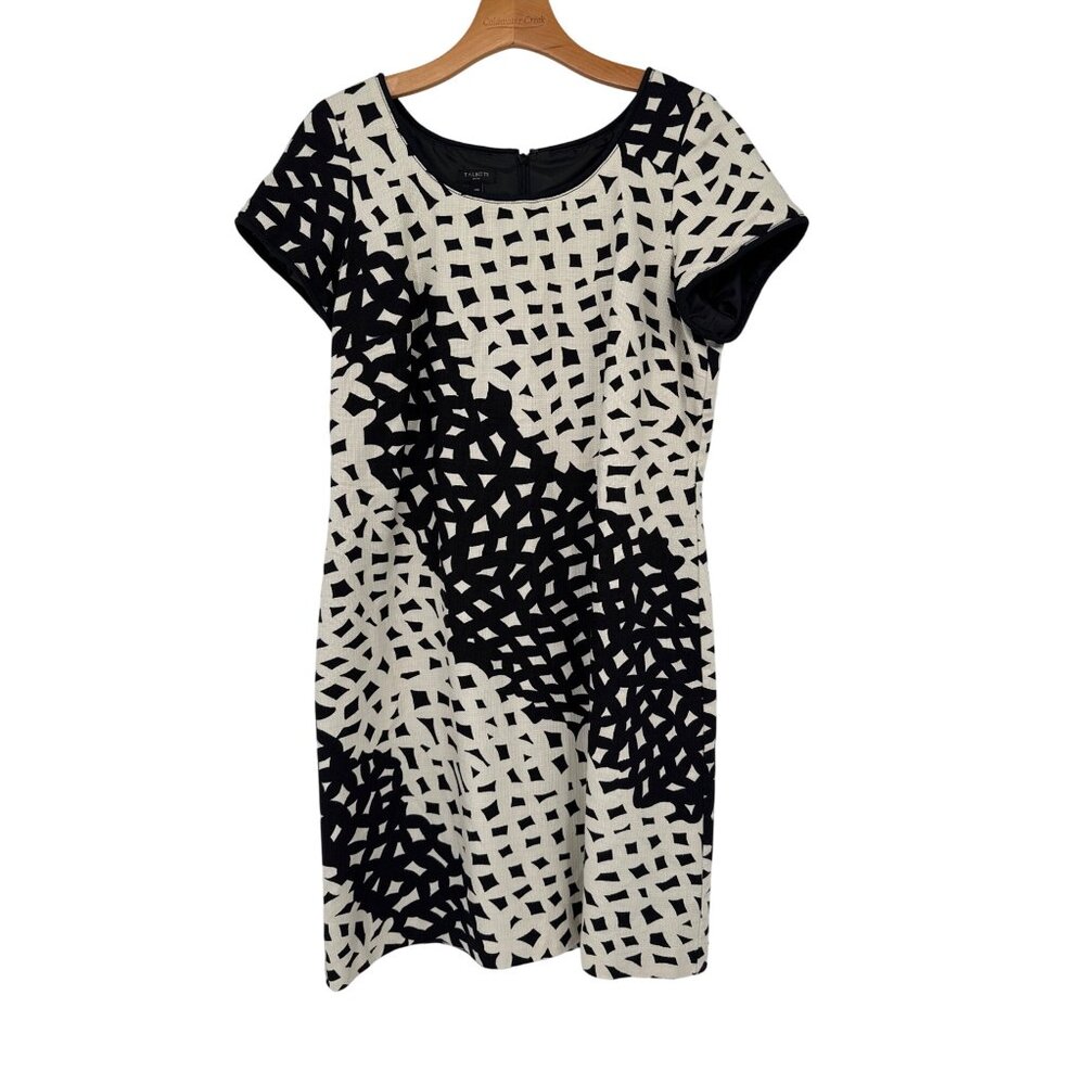 Talbots dress size 14 petite  Womens Black ivory Textured Geometric Sheath